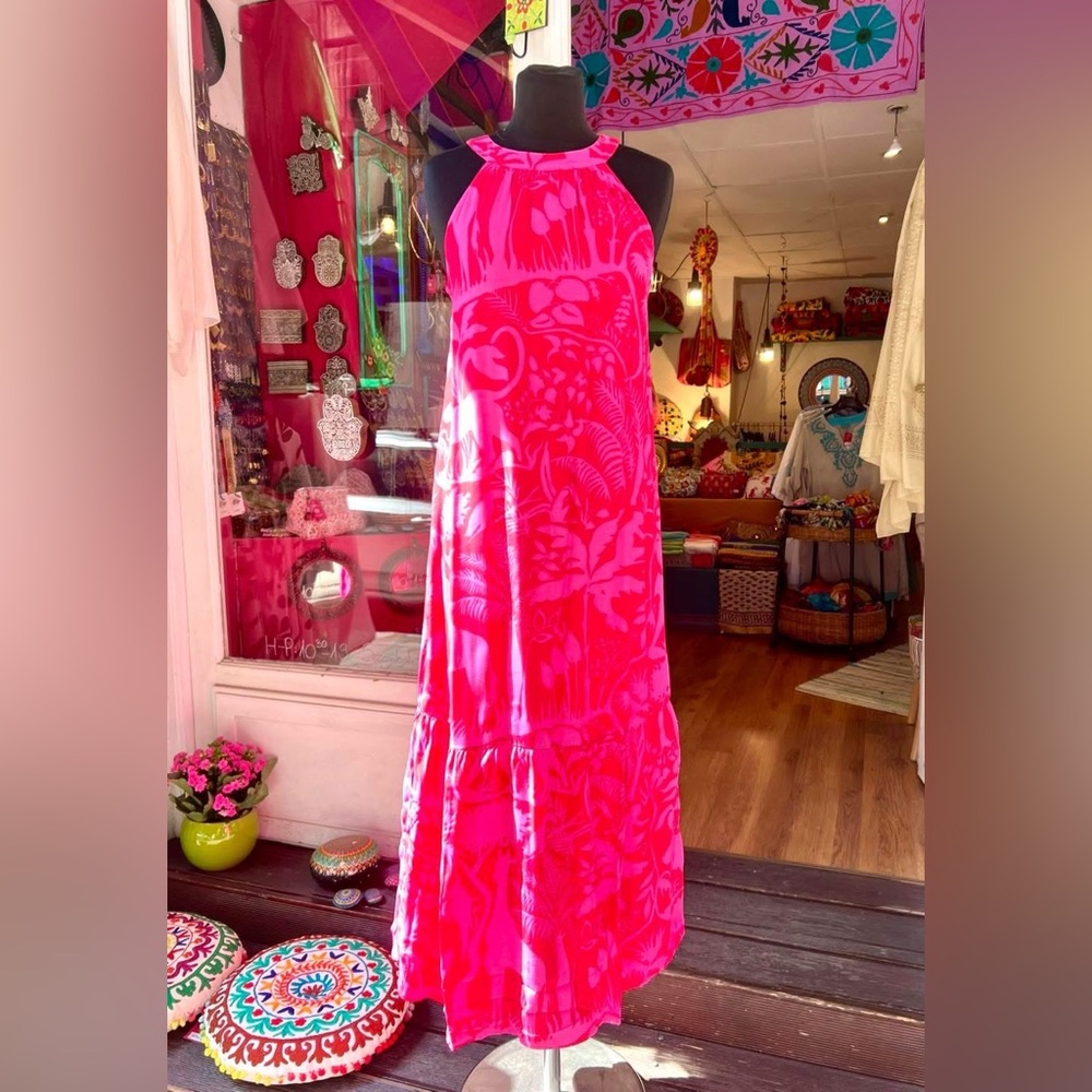 Vibrant Pink Halter Maxi Dress